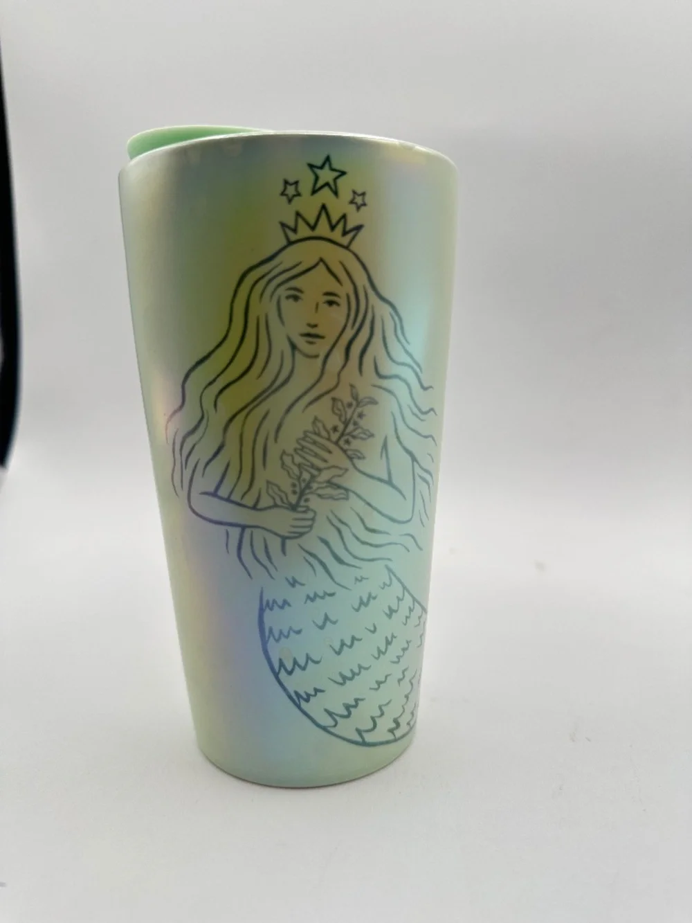 Starbucks 50th Anniversary Iridescent Green Siren Mermaid Ceramic Tumbler 12oz
